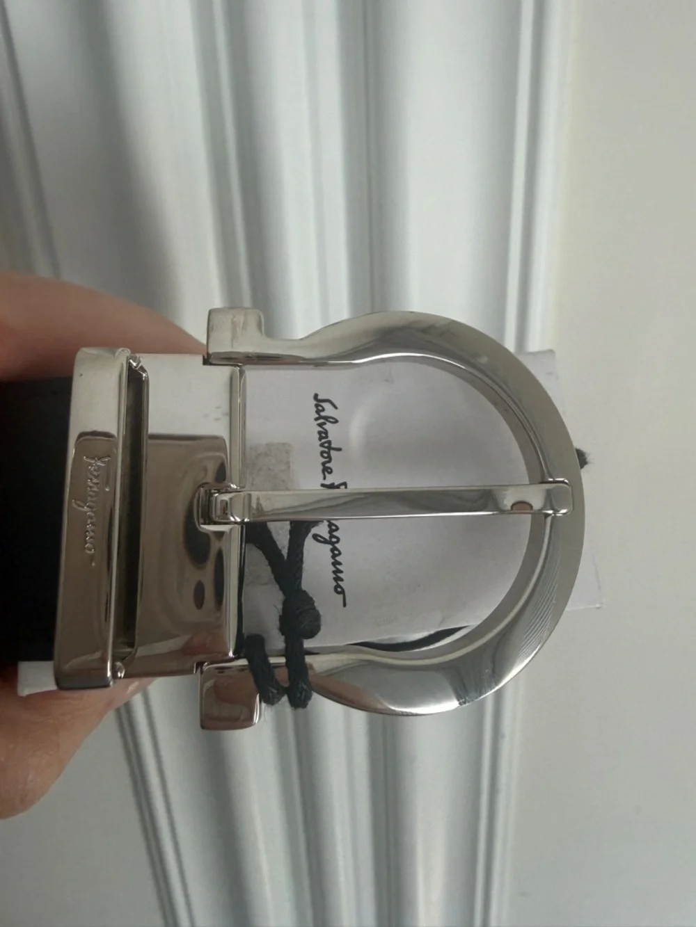Salvatore Ferragamo Black Leather Belt with Silver Gancini Buckle